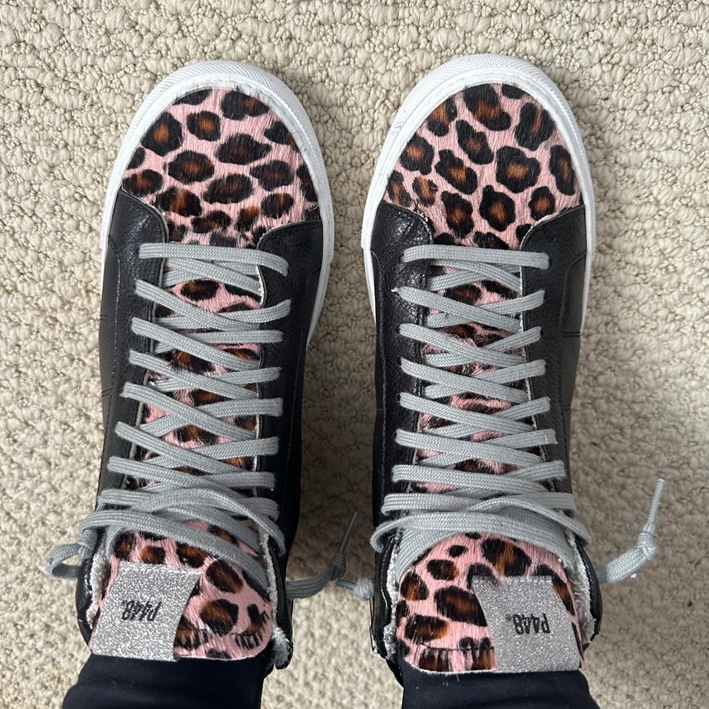 P448 calf Hair Cheetah Print/Leather High Top Sneakers